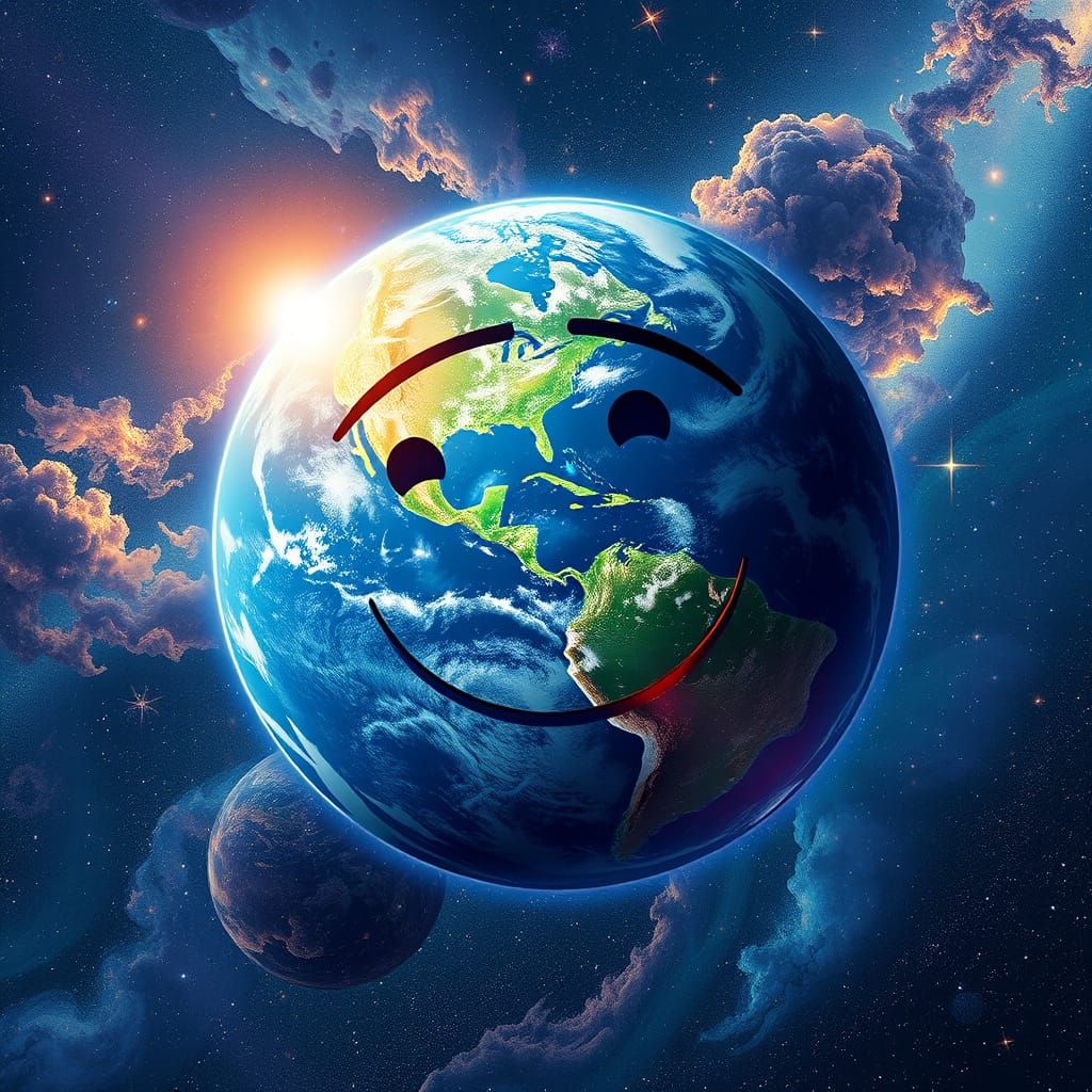 Smiling Planet Earth in Astral Cosmic Style