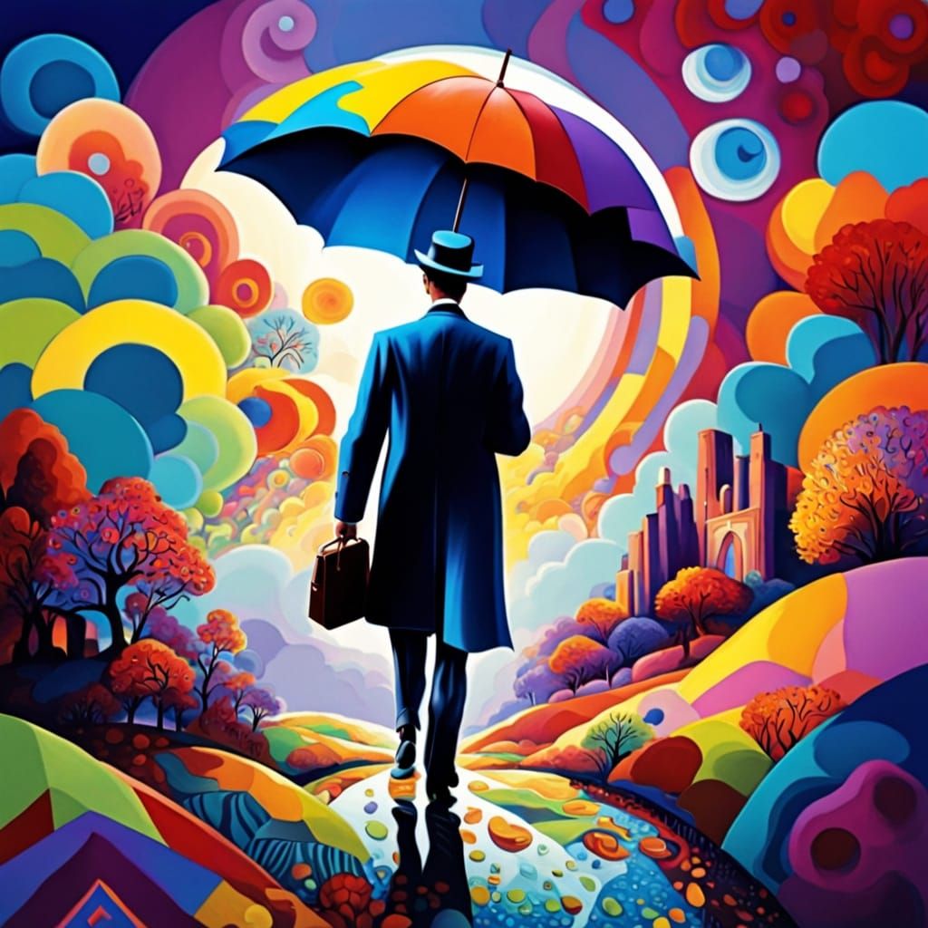 Psychedelic Victorian Gentleman in a Surreal Landscape