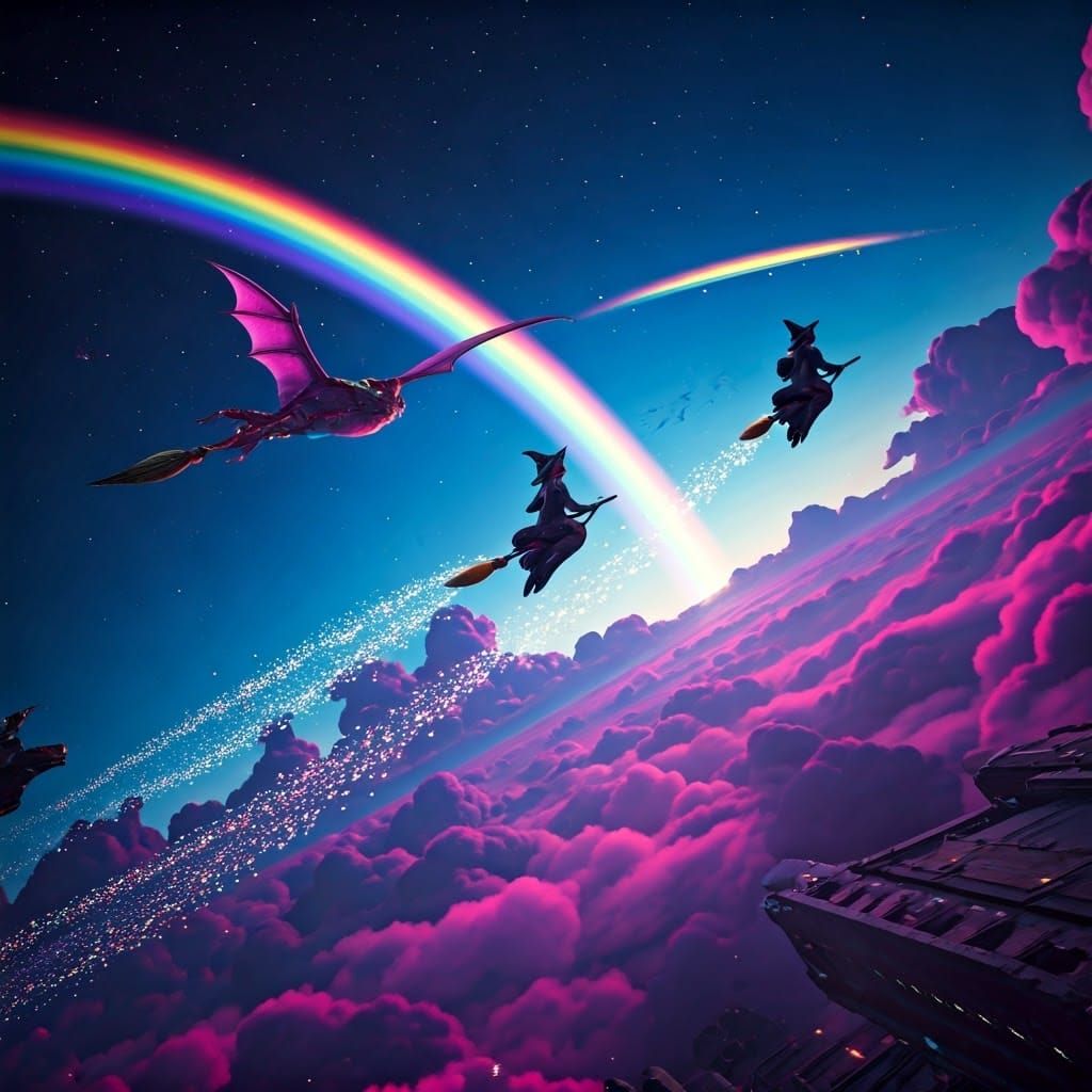 Neon Demon Realm with Flying Monsters in Synthwave Style