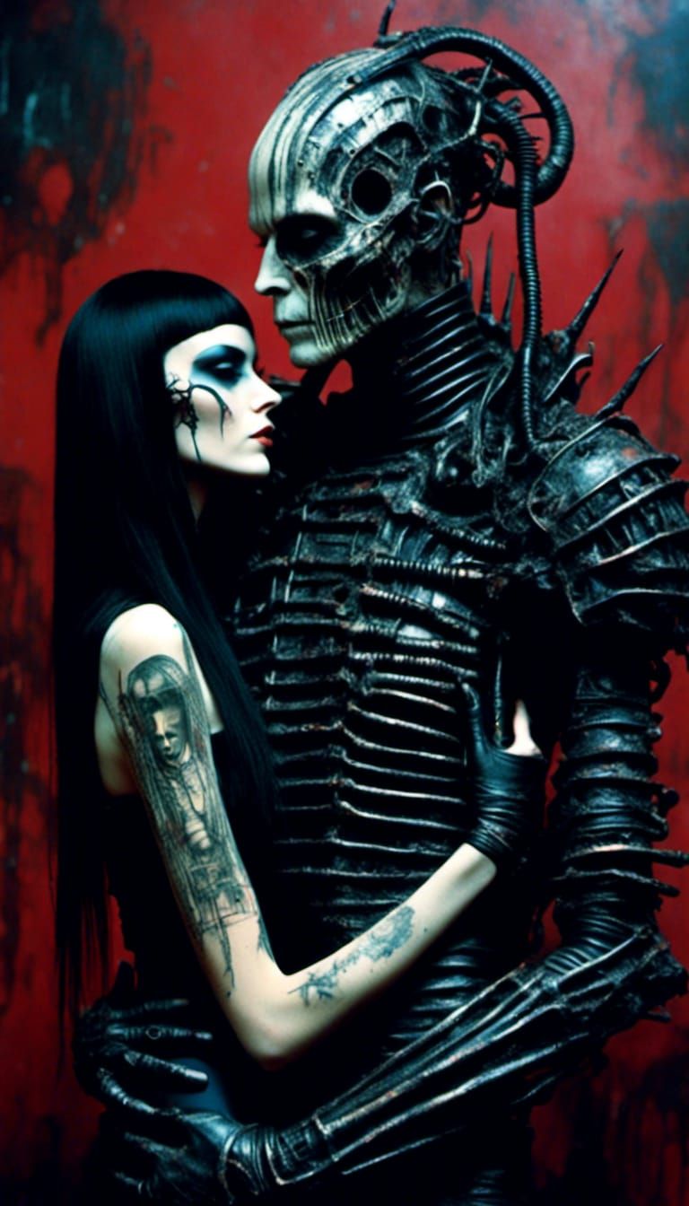 Cybergoth Couple with Tattoos in Macabre Punk Style