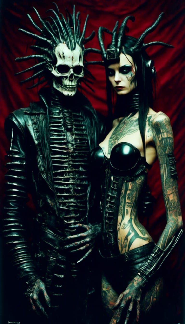 Cybergoth Couple with Biomechanical Tattoos