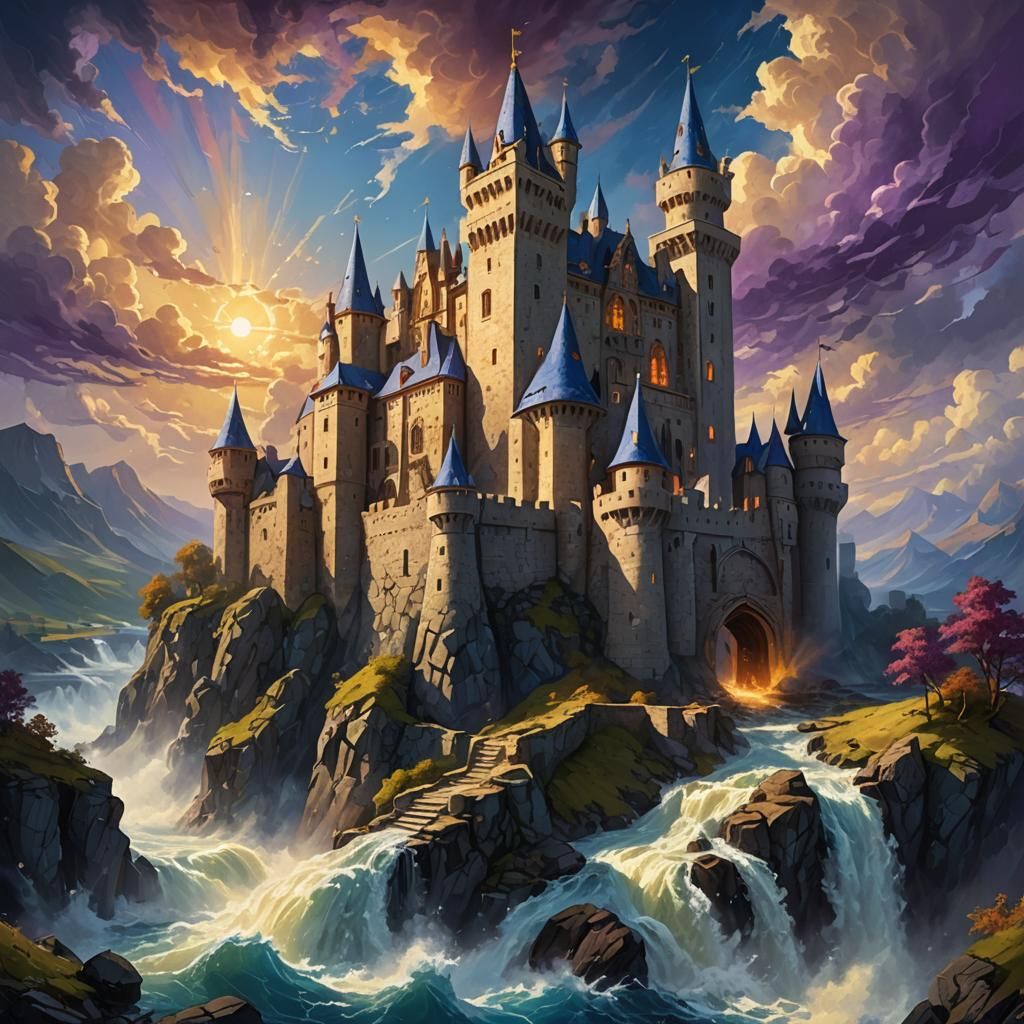Fantasy Castle Under Collapsing Sky: Digital Art