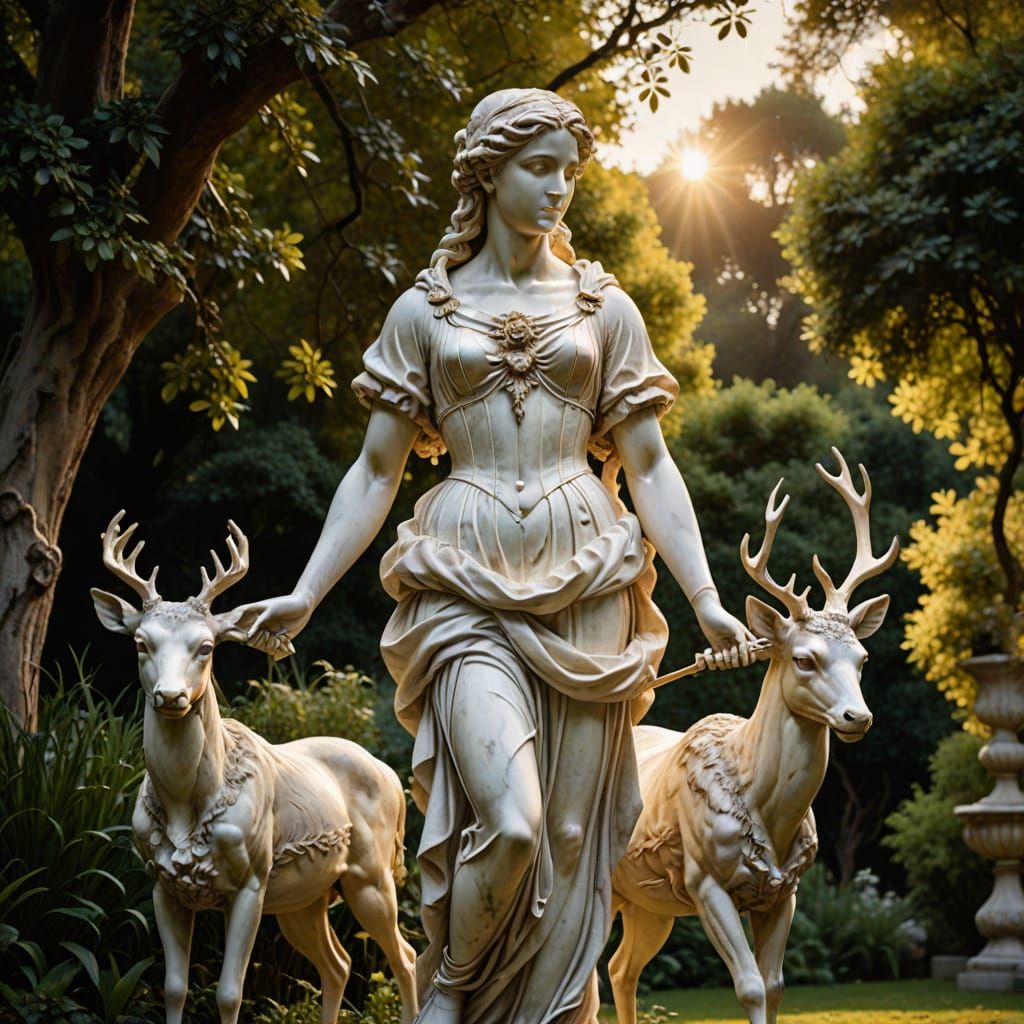 Artemis Marble Sculpture in Baroque Style