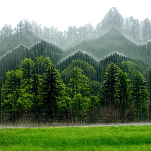 Rainy Day in Forest Mountains Landscape