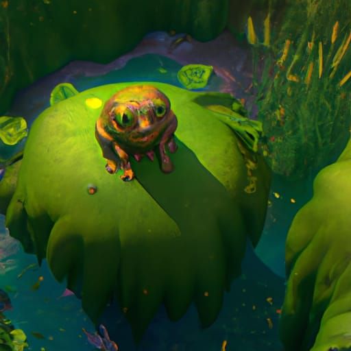 Fantastical Pea Frog in a Dreamy Cloudscape