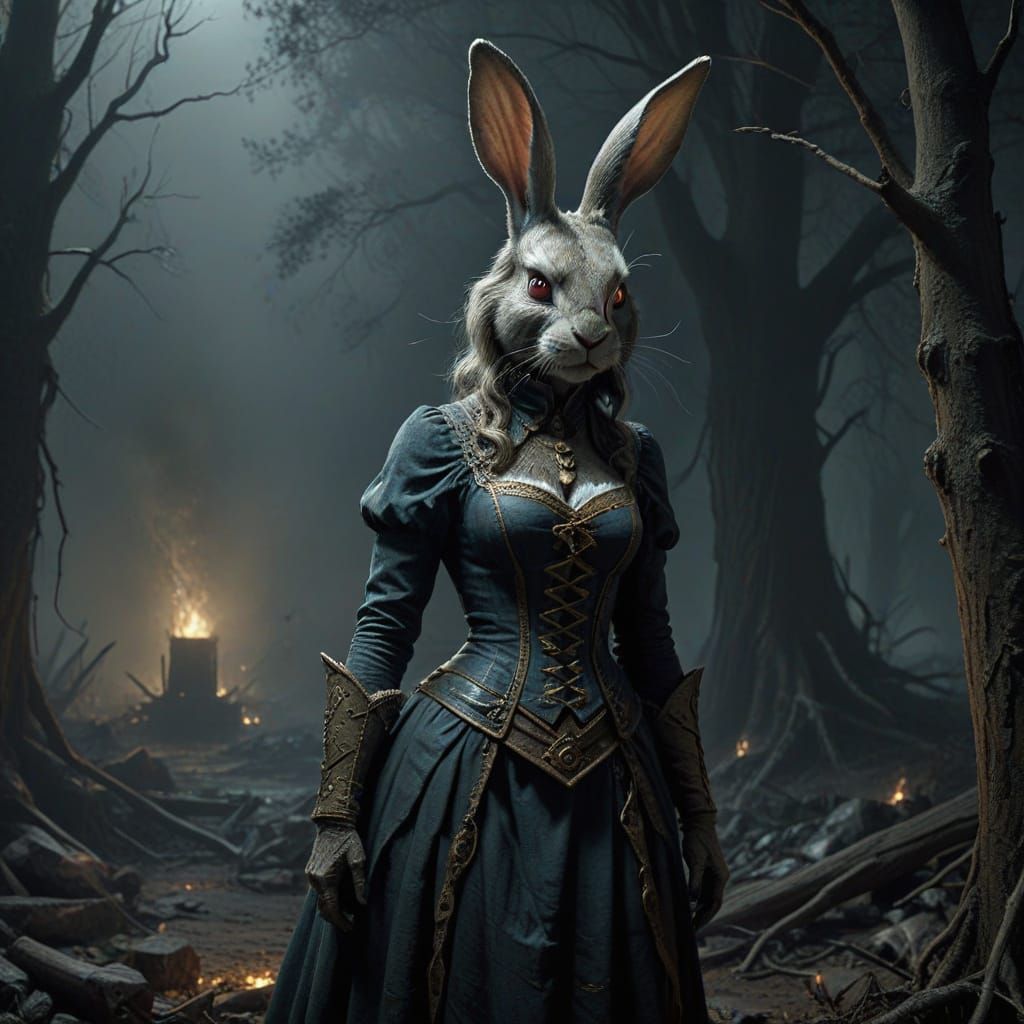 Horror Rabbit Woman in Gustave Doré Style