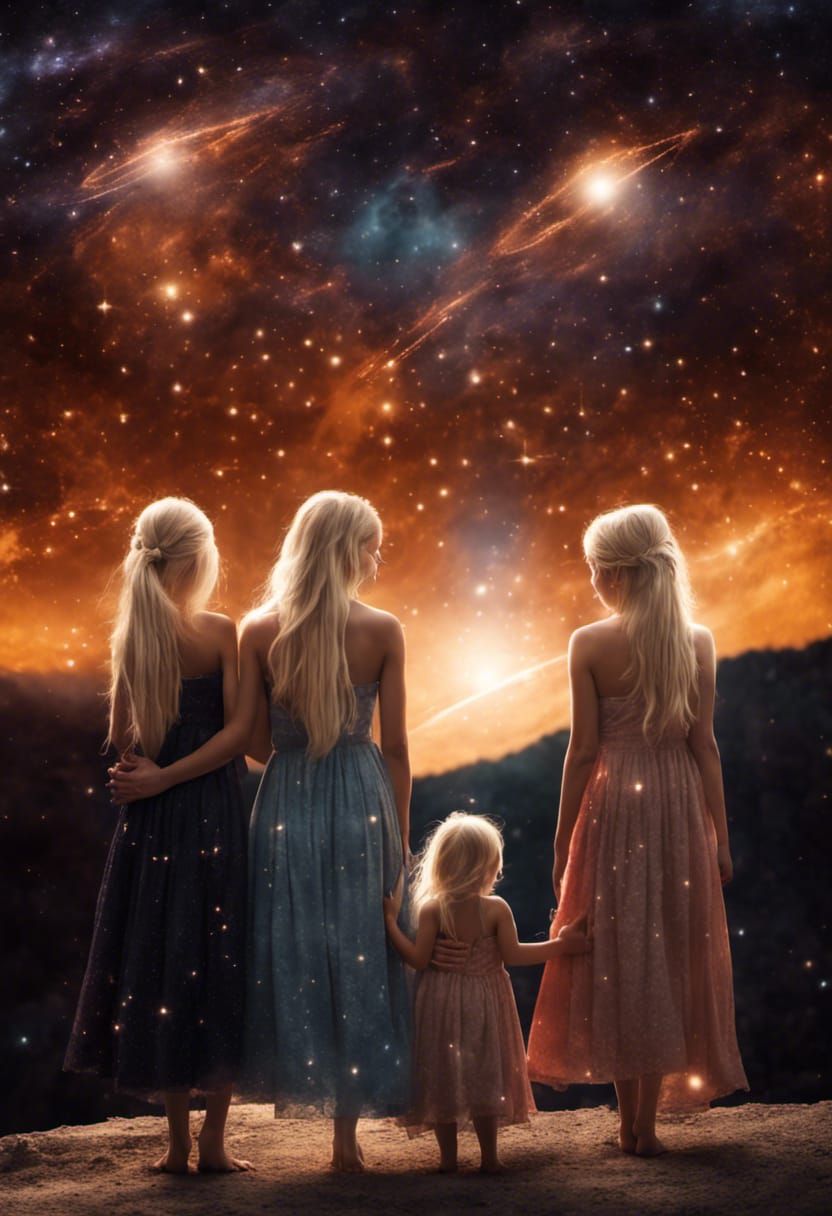 Fantasy Portrait: Blonde Woman and Twin Sisters