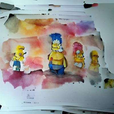 The Simpsons in Watercolor Style