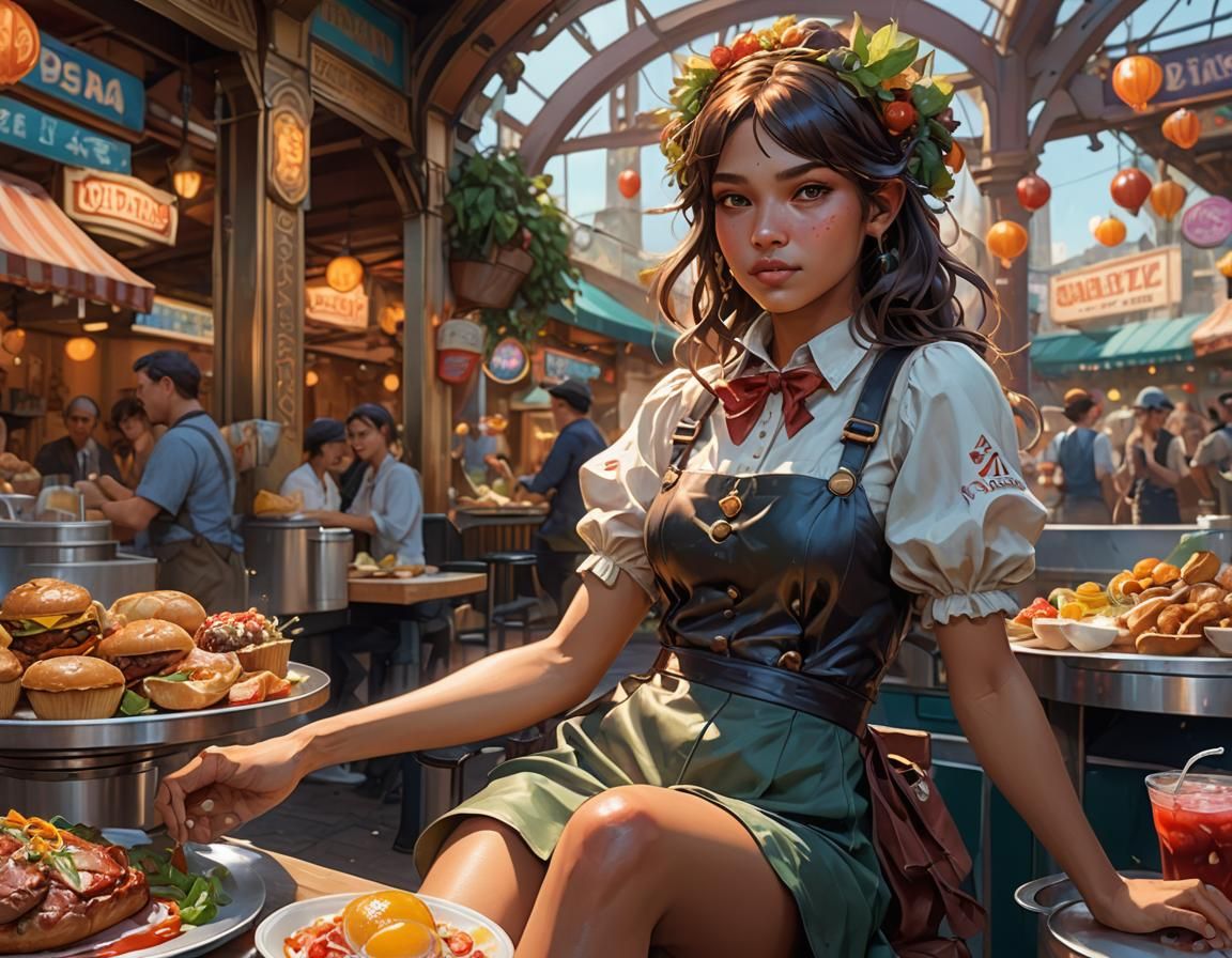 Candy Girl in Whimsical Food Theme Park