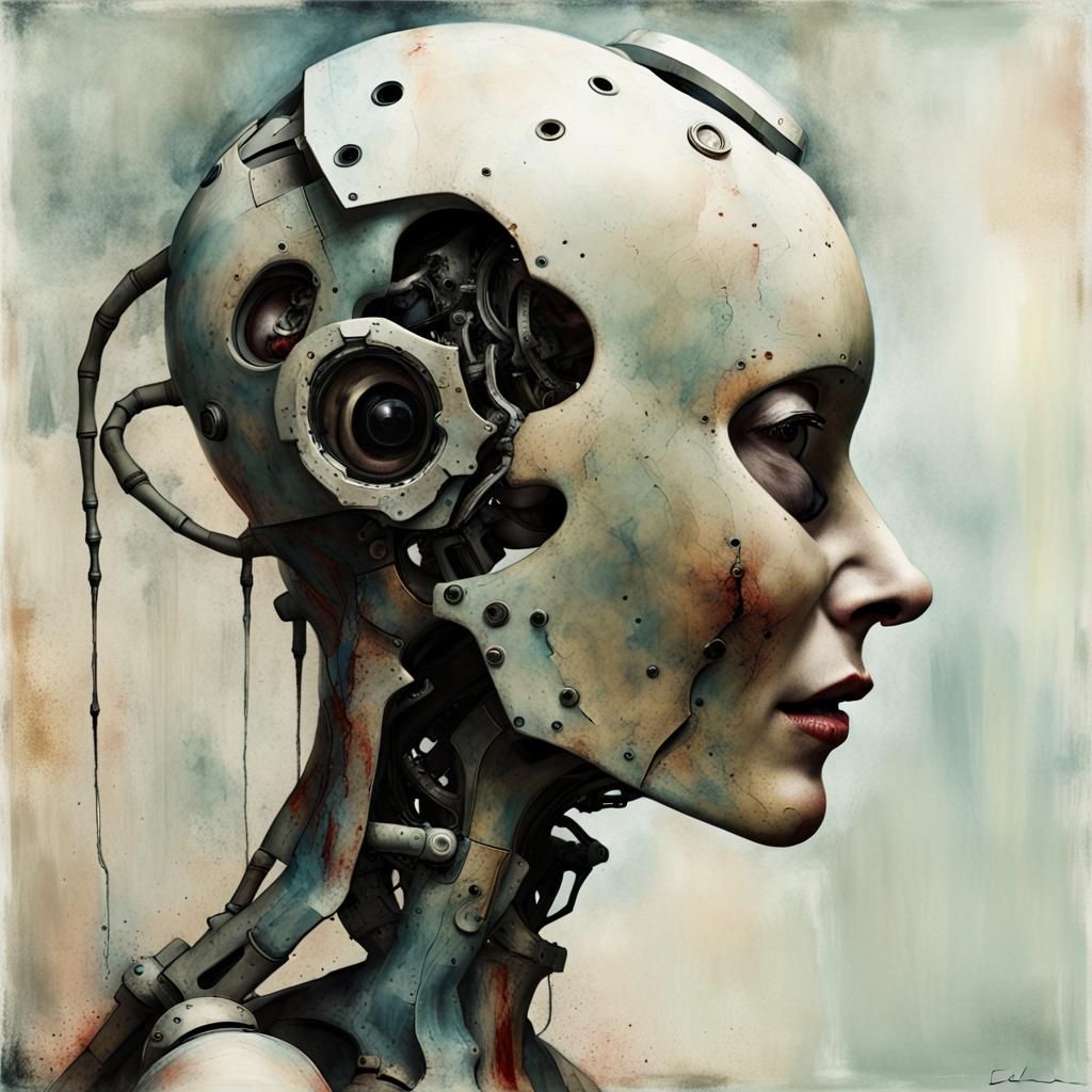 Surreal Robot Nurse with Biomechanical Limbs