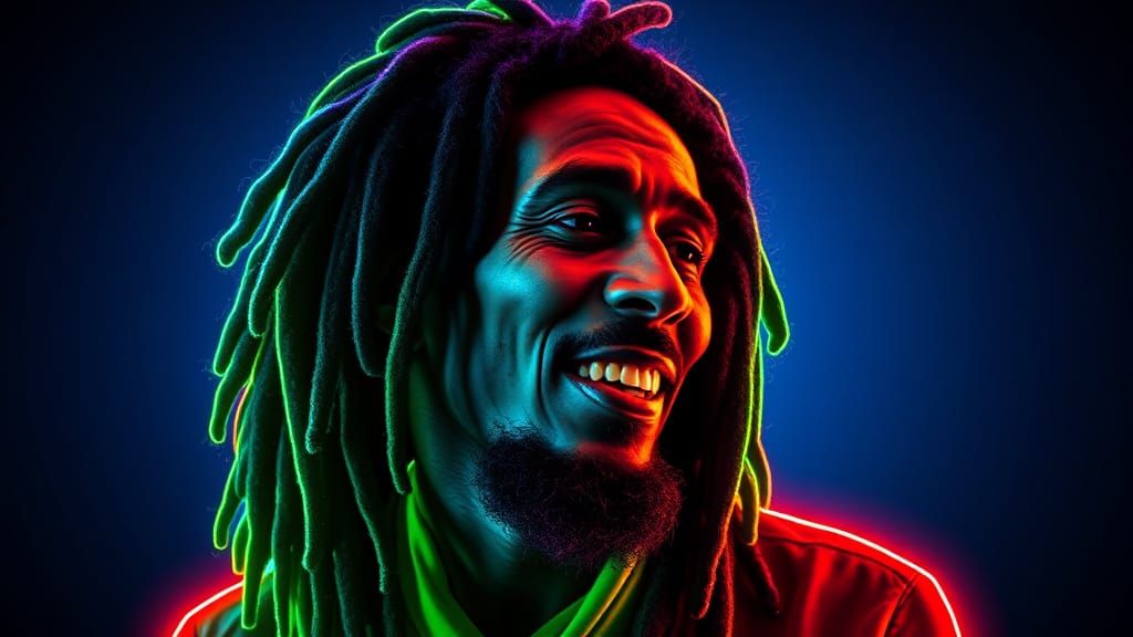 Bob Marley Portrait in Fluorescent Neon
