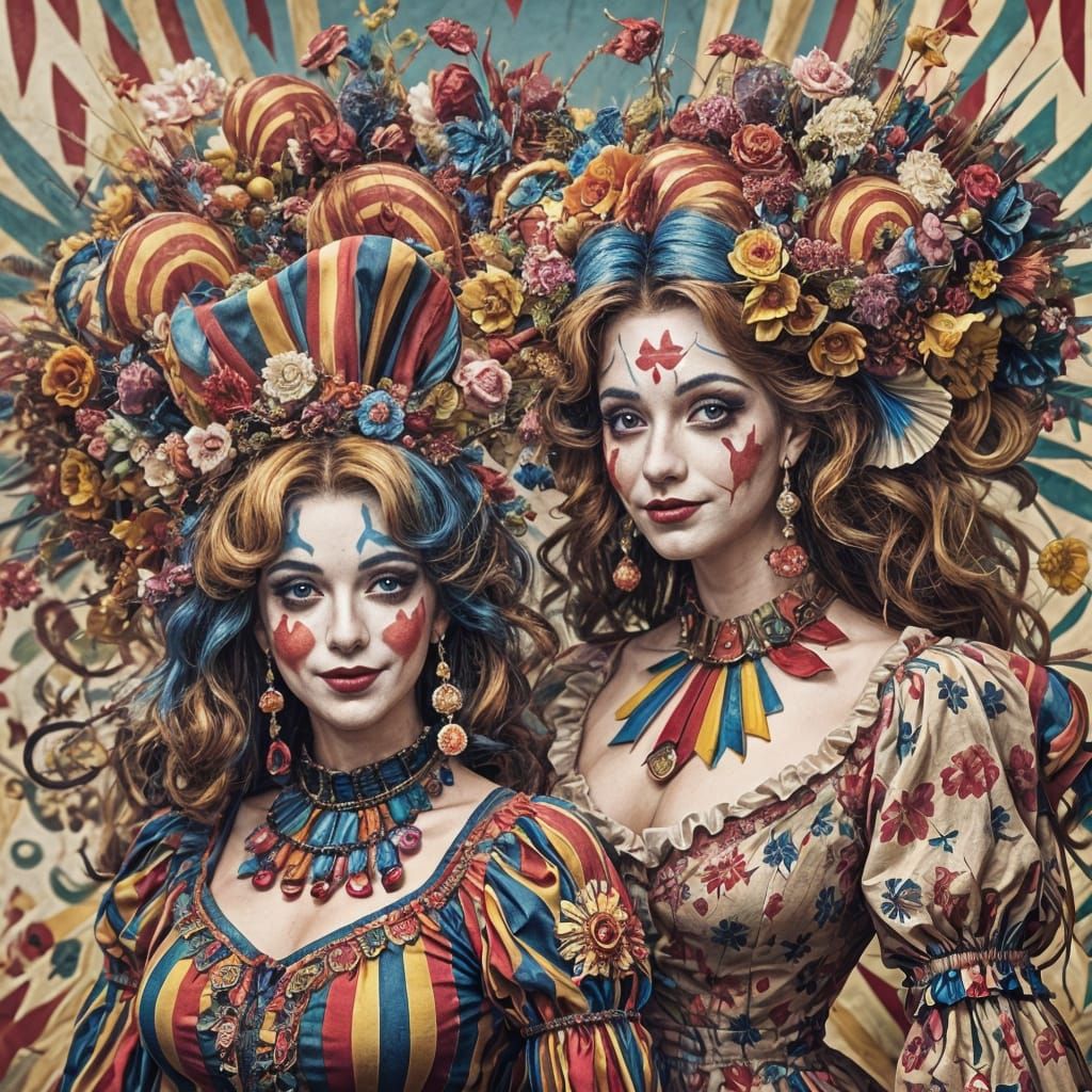 Cheerful Circus Clown Portrait in Fractal Art Style