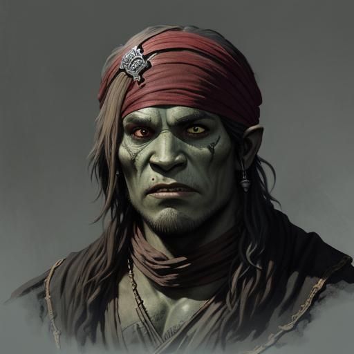 Fearsome Half-Orc Pirate in Gothic Horror Style