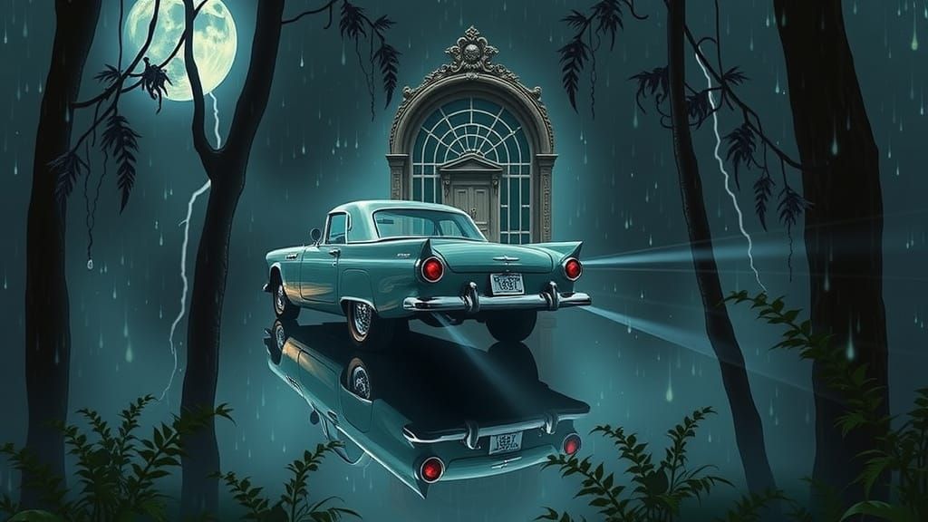 Teal to Purple 1955 Ford Thunderbird in Goth Cinema Style