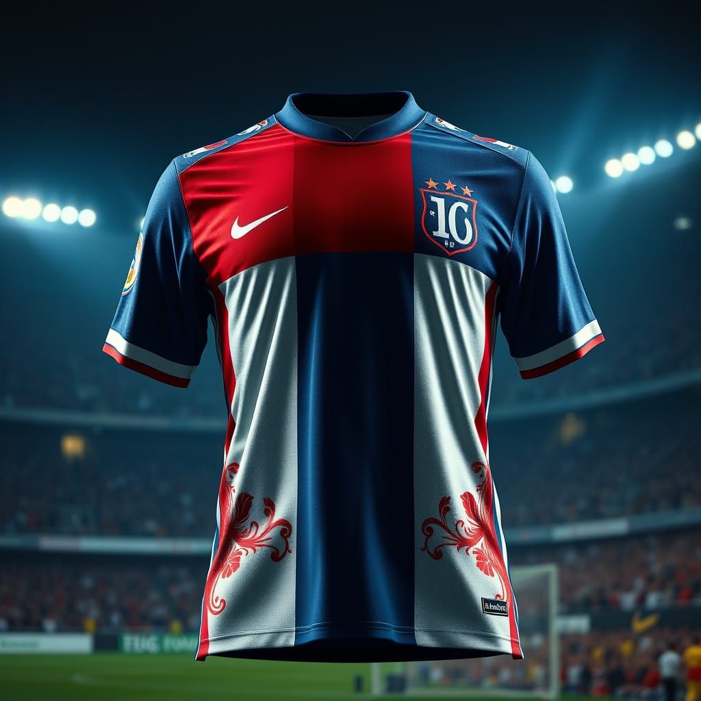 French Soccer Jersey in Iconic Tricolor Design with Ornate D...