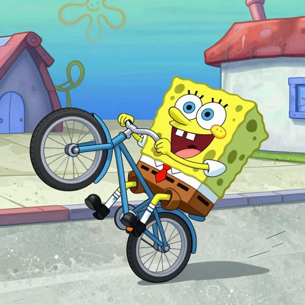 SpongeBob SquarePants Performs a Bicycle Wheelie in Cartoon ...
