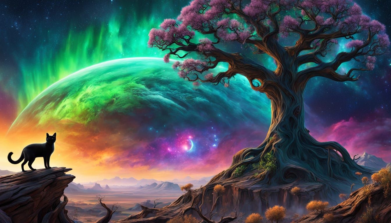 Siamese Cat Surveys Cosmic Wasteland in Digital Painting