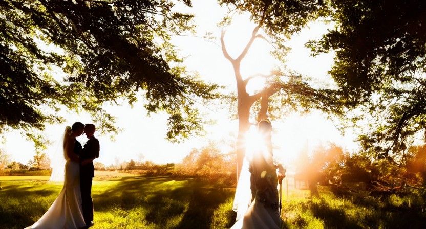 Bride and Groom Silhouettes in Divine Light