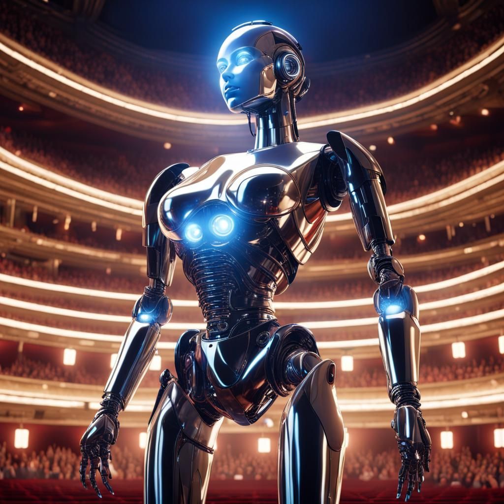Robot Opera Singer in Futuristic Theater