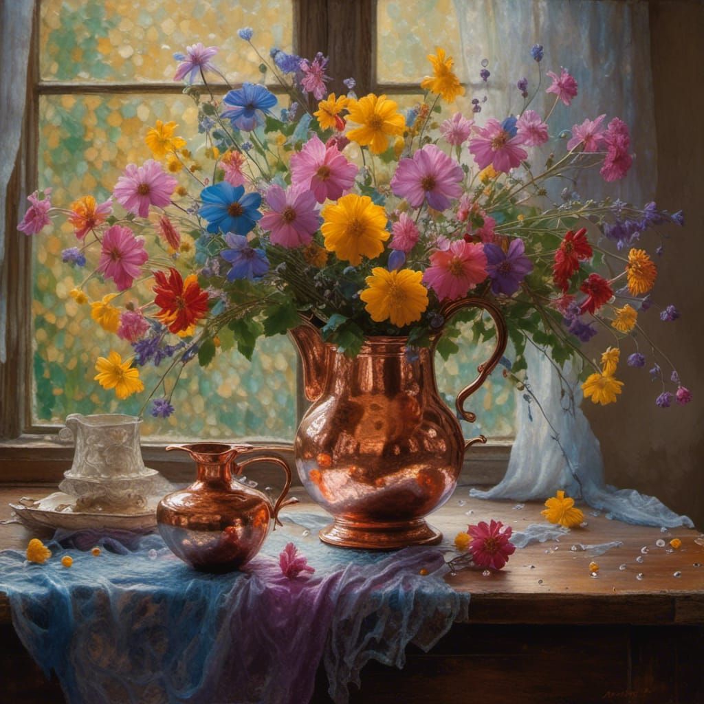 Impressionist Floral Still Life with Jewel-Toned Flowers