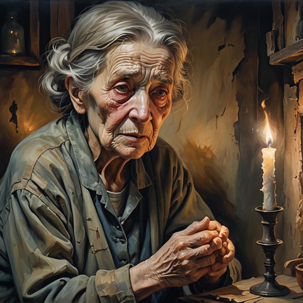 Emotional Oil Painting of Woman Losing Memories