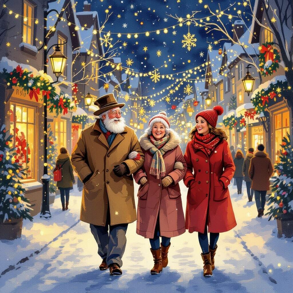 Festive Christmas Street Scene in Whimsical Style