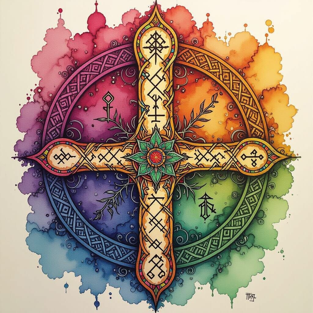 Runes, Futhark, Ogham, Mystical symbols, Intricately detaile...