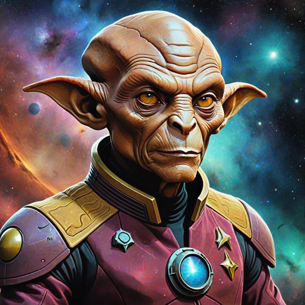 Grunge Alien Portrait in a Cosmic Nebula