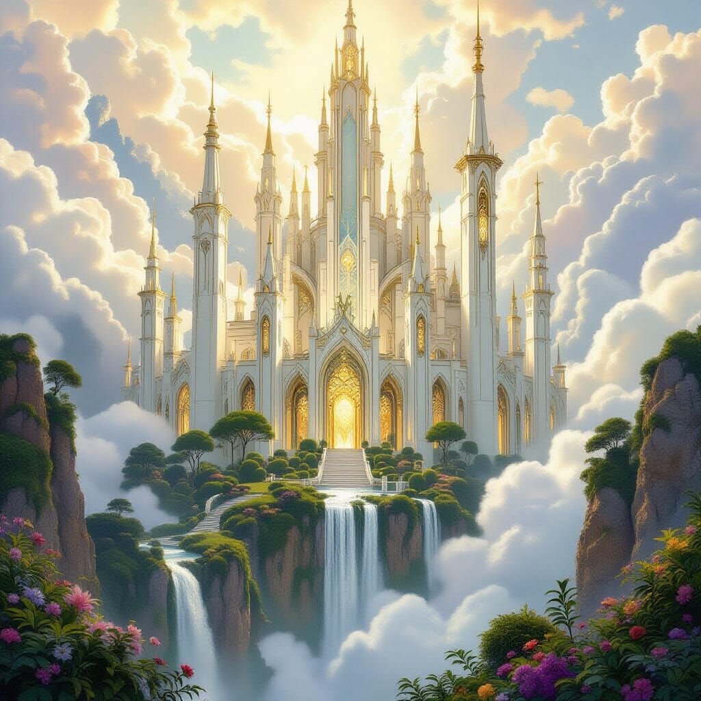 Elven City in the Clouds: Art Nouveau Fantasy