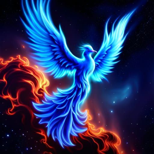 Blue Phoenix Ascending Through the Universe