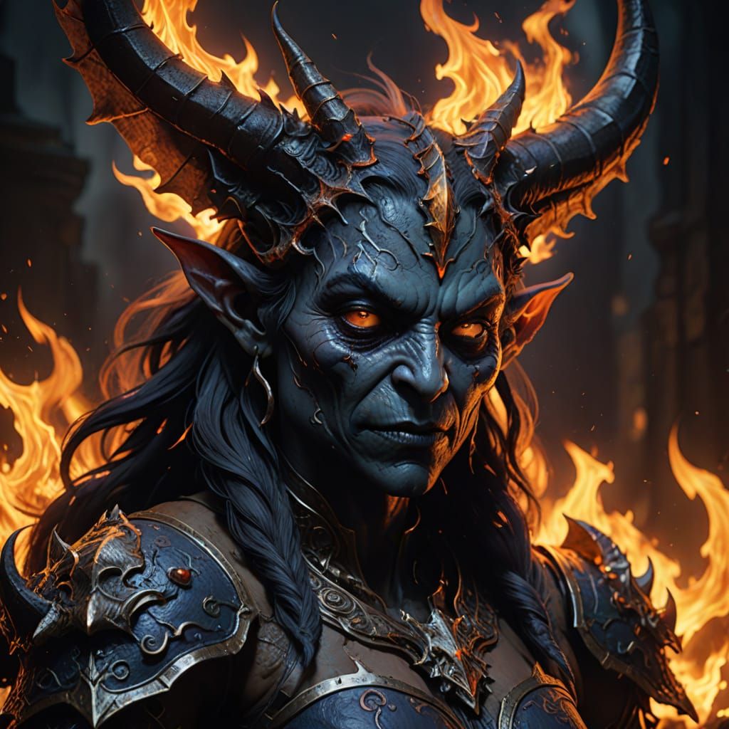 Hyper-Realistic Dark Fantasy Portrait of a Female Devil Gobl...