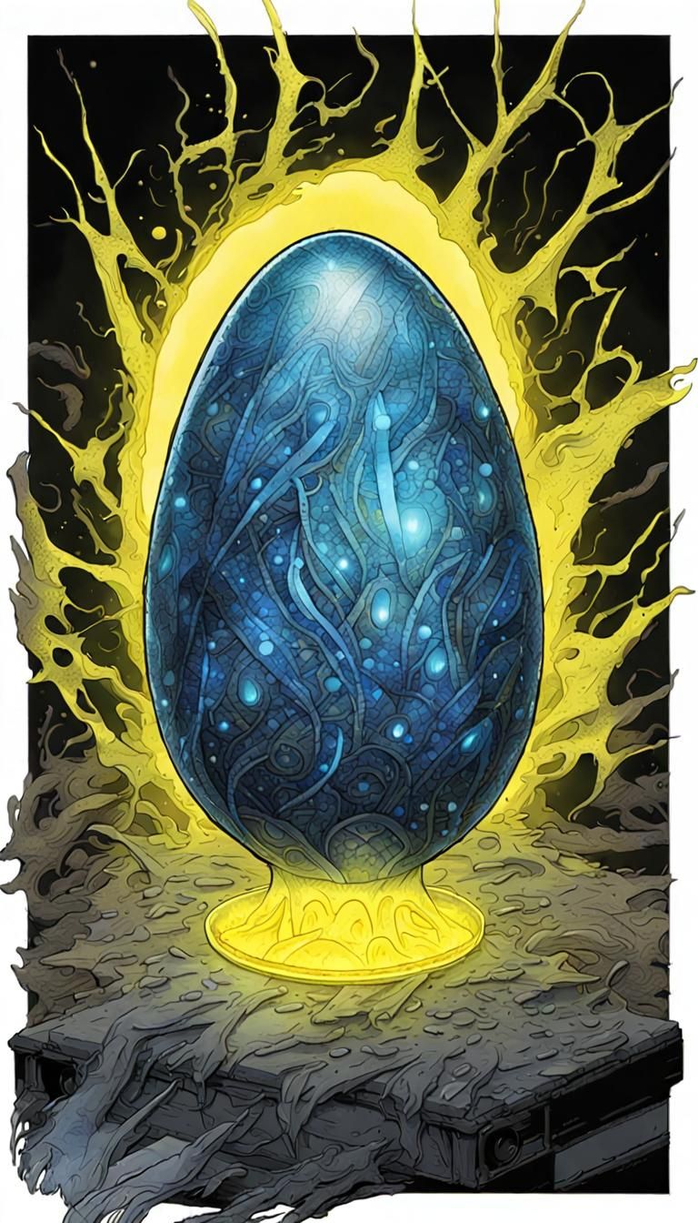 Pulsating Blue Crystal Egg in a Grungy Style