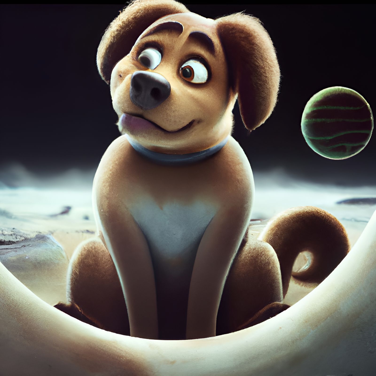 Pluto Dog as Planet in Space, 3D Render