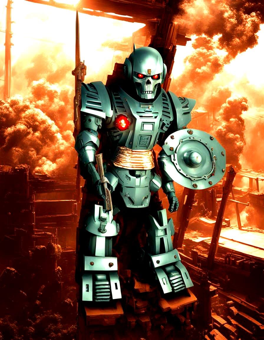 Robot Warrior with Skull Shield, Model Kit Style