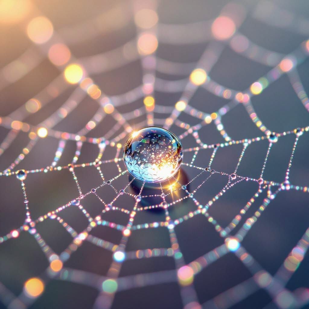 Water Droplet on Spiderweb: Hyperrealistic Macro Photography