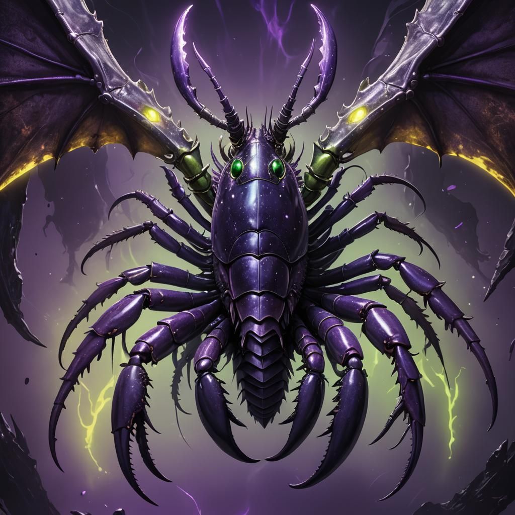 Winged Lobster Monster Emerges from Dark Portal
