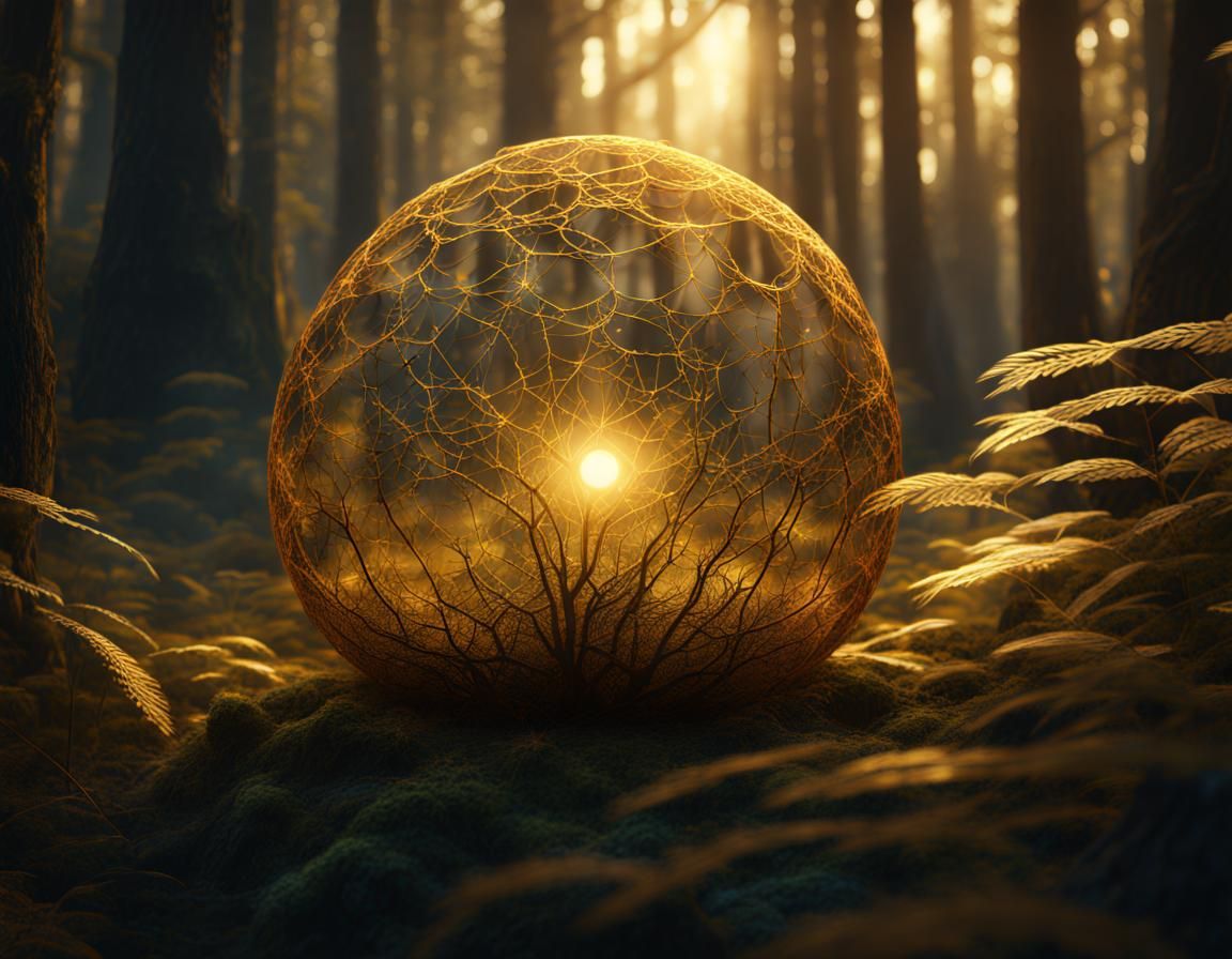 Glowing Golden Orb in Fantasy Forest Art