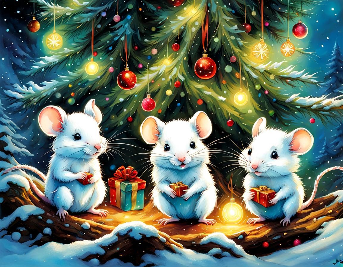 Chibi Mice Celebrate Christmas in Enchanted Garden