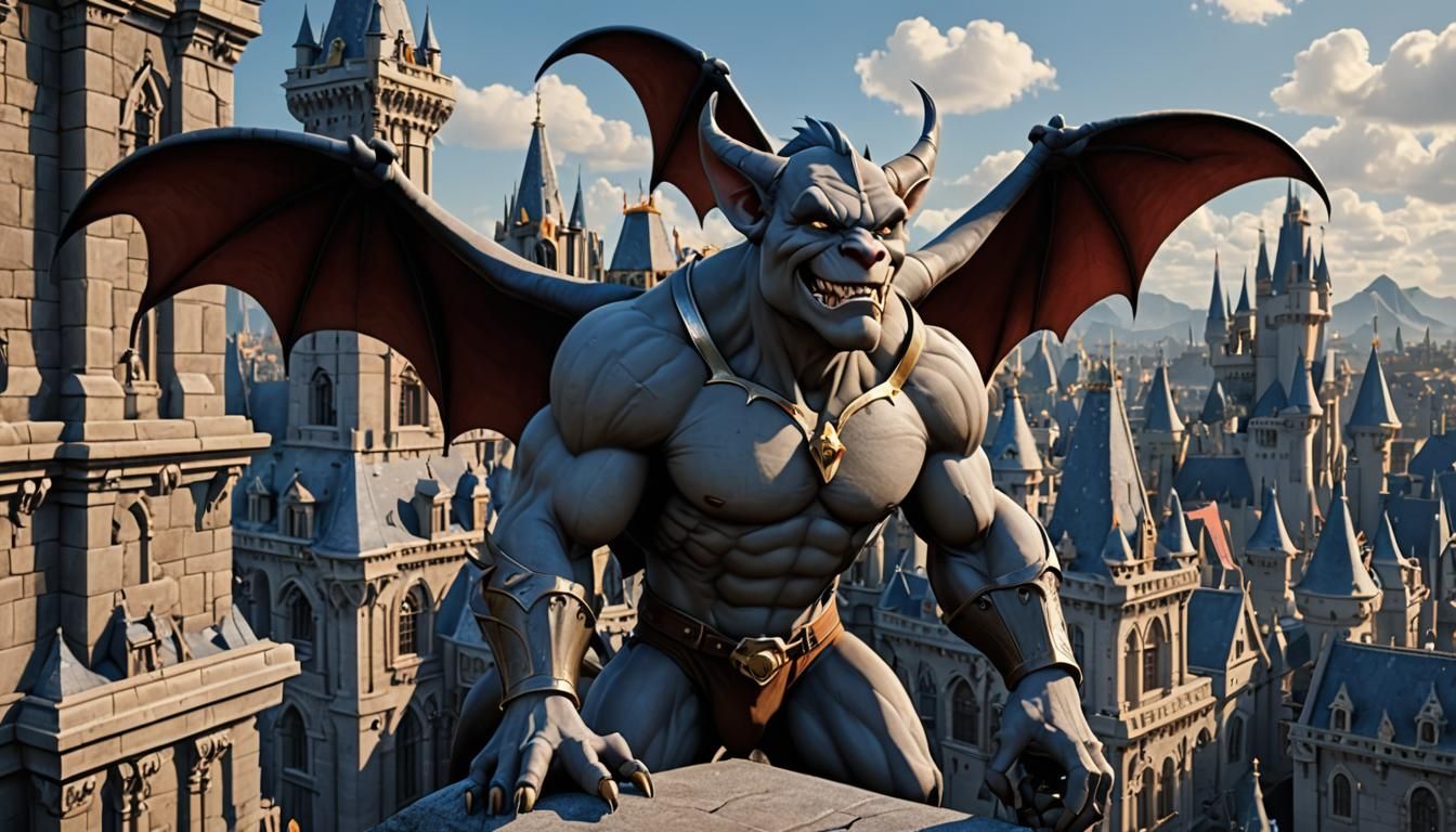 Hyperrealistic 3D Gargoyles Action Scene