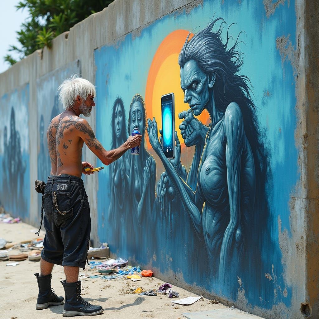 Gothic Street Artist Creates Digital Narcissism Mural