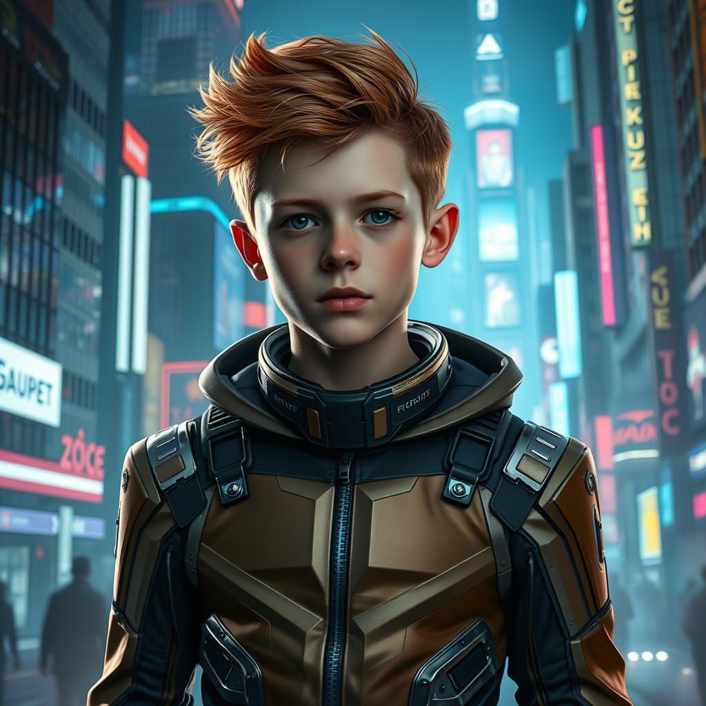 Cyberpunk Youth Blending Retro Futurism with High-Tech Metro...