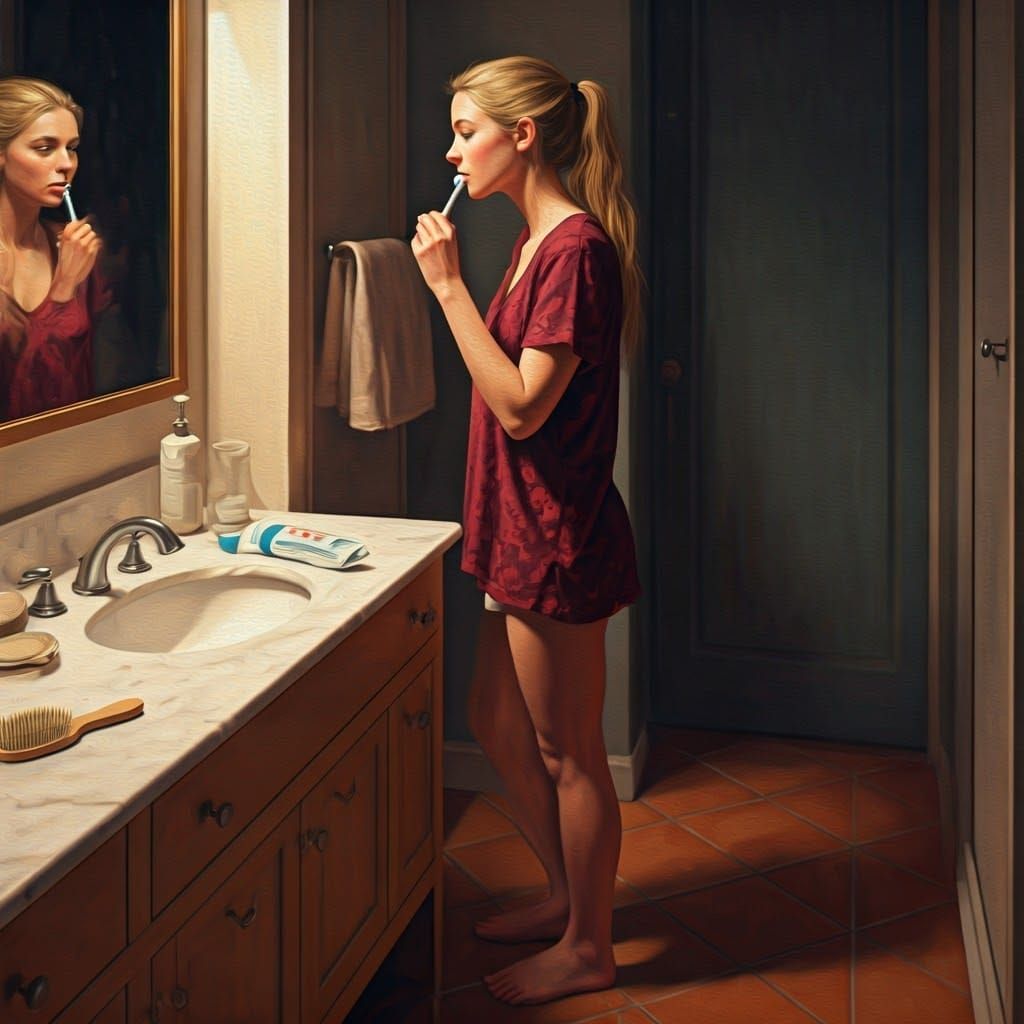 Woman's Morning Routine in Expressive Realism