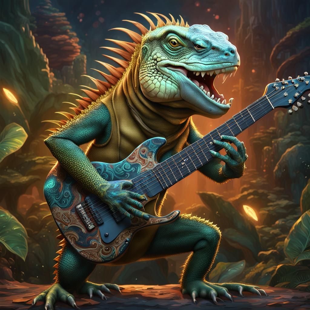 Iguana Guitarist: Detailed Fantasy Concept Art