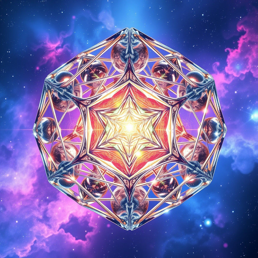 Gleaming Crystal Metatron's Cube with Geometric Patterns