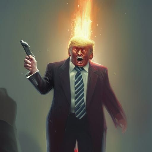 Sinister Donald Trump with Shotgun, Greg Rutkowski Style
