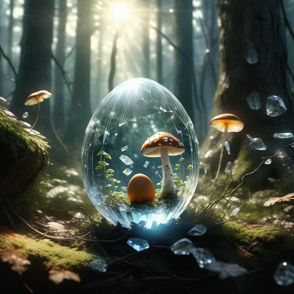 Mushroom Bursting from Glass Egg, Digital Painting