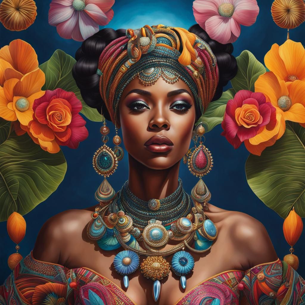 Hyperrealistic Portrait of a Woman in Futuristic Jewelry