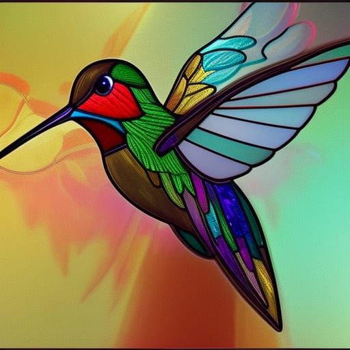 Brilliant Stained Glass Hummingbird Portrait