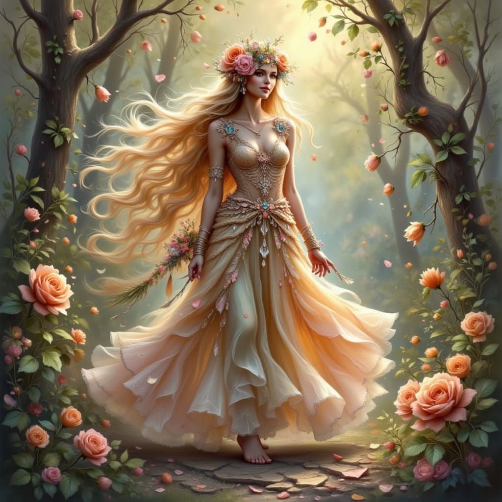 Anime Druid in Sunstone Attire with Dryad Companions