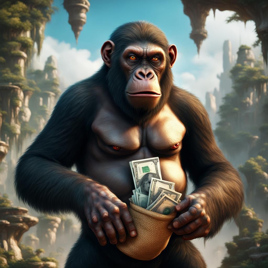 Ape with Money Bag Shirt: Detailed Matte Painting